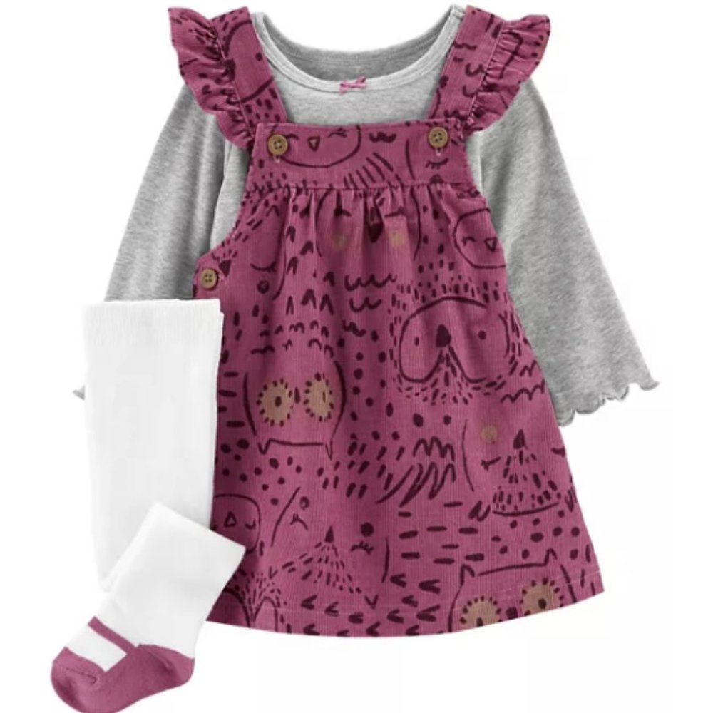 BABY GIRL CARTERS TEE, OWL JUMPER & TIGHT SET SIZE 12M  #K79